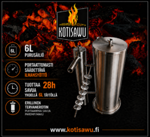 Kompressori savuntuottaja, lämmin ja kylmäsavustukseen + 6L purua. Laite sisältää kaiken tarvittavan, myös portaattomasti säädettävän kompressorin.